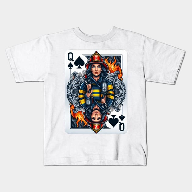 Female Firefighter Playing Card Queen Of Spades Kids T-Shirt by Dmytro